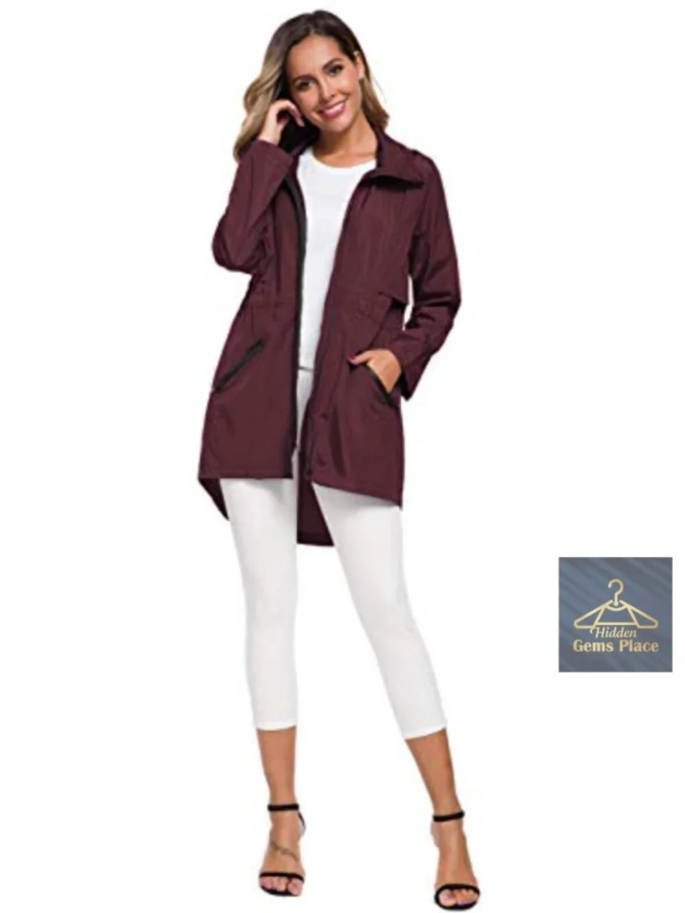 Women's Long Raincoat with Hood Lightweight Waterproof Rain Jacket Travel